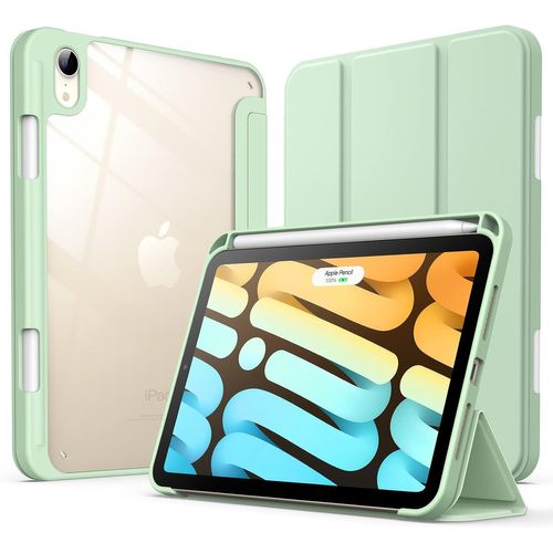Coque Pour Ipad Mini (A17 Pro, Modèle 2024, 7ème Génération) / Mini 6 (Modèle 2021, 6ème Génération) Avec Porte-Stylet, Étui Housse Arrière Fin Support Antichoc Tablette (Vert Matcha)