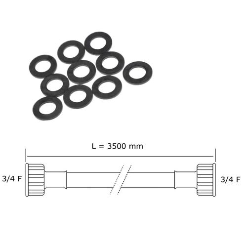 Tuyau d'arrivée d'eau universel livré avec les joints 20/27 avec raccords droits (L3500mm 3/4 F x 3/4 F) Lave-linge (3666356333024 )