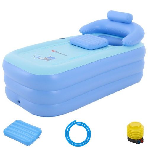 Baignoire Gonflable Portable En Pvc Pour Adultes Et Enfants - Pliable Et Autonome - Avec Pompe À Air Antidérapante - Bleu