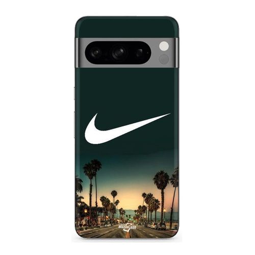 Coque Google Pixel 8a Pro Nike Logo Arrière-Plan Palmiers De Californie La Nuit