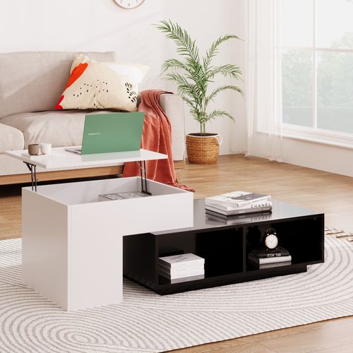 Table Basse Design Combiné Avec Fonction Relevable - Noir Et Blanc