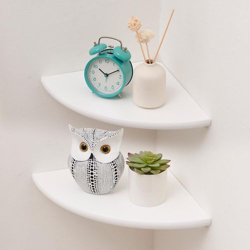 Lot De 2 Étagères D'angle Murales Flottantes En Bois De Chêne Pour Chambre À Coucher, Cuisine, Salon Blanc 17,8 Cm