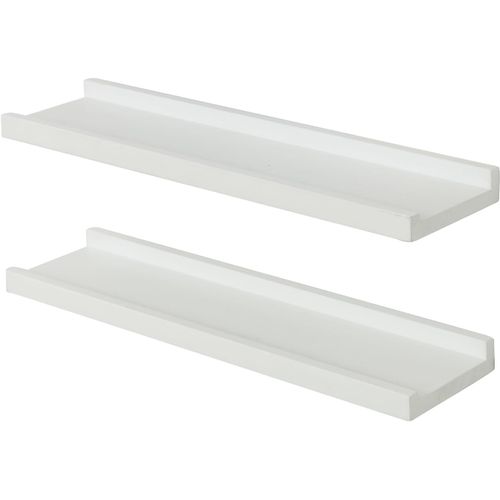 Lot De 2 Étagères Flottantes En Bois De Chêne Massif Avec Rebord, Étagère Murale Décorative Pour Salon, Cuisine, Chambre À Coucher, Couloir, Blanc, 40 Cm