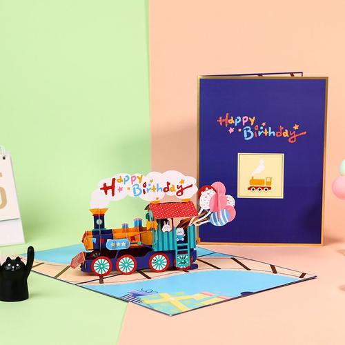 Cartes D'invitation De Vministériels X Pour Garçon Et Fille,Carte-Cadeau Découpée Au Laser,Cartes De Remerciement Pour Enfants,Véhicule,Mini-Indicateur,Cartes Postales,Pop,3d,Joyeux - Type Cute Train