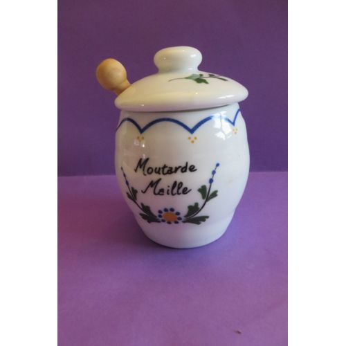 Ancien Pot Moutarde Porcelaine Maille Depuis 1747 +