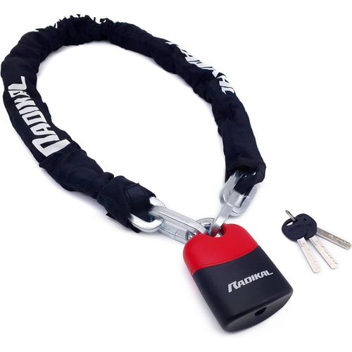 Rk4120 Chaine Antivol Moto Bloque Disque, Maillons Acier Cémenté Ø10mm 120cm, Double Fermeture, Housse, Serrure Sécurité, Chaîne Cadenas Conteneurs, Portes, Ancrage, Scooter, Velo Électrique