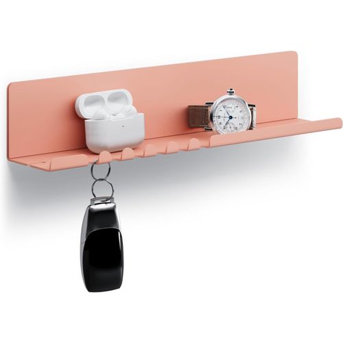 Étagère Murale 30x6x6 Cm 5 Crochets Et Support De Câble Organiseur De Clés Et Lettres Pour Entrée, Cuisine, Bureau Étagère Suspendue En Tôle D'acier Revêtue De Poudre Couleur Beige Rouge