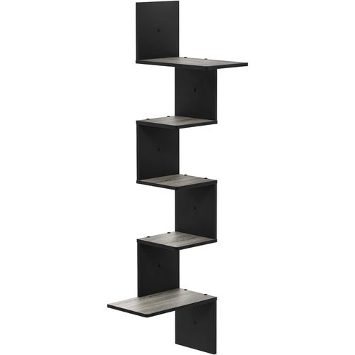 Modern Étagère Murale D'angle Flottante À 5 Niveaux, Chêne Français Gris/Noir, Dense, Taille Unique