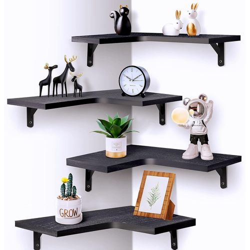 Lot De 4 Étagères Murales D'angle Flottantes - Style Rustique Moderne - Pour Décoration D'intérieur, Chambre, Salon, Salle De Bain, Cuisine, Bureau