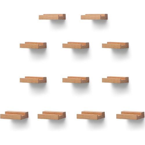 Lot De 12 Étagères Murales En Bois De Chêne Massif Pour Disques, Supports Pour Albums, Étagères À Rebord Pour Photos, Support De Collection De Disques(Bois Naturel)