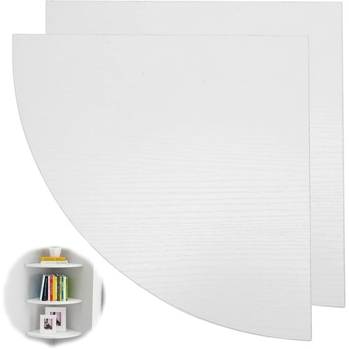 Lot De 2 Étagères D'angle Murales Blanches En Forme D'éventail En Bois De Chêne Massif Avec Extrémité Ronde Flottante Pour Haut-Parleur Avec Trou De Fil Pour Petite Plante Pour Chambre À Coucher (25,4