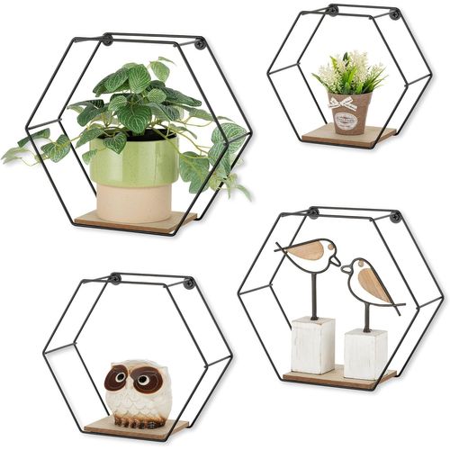 Etagere Murale Noir Étagères Murales Hexagonal Lot De 4 Etagères Murales Metal Decoration Murale