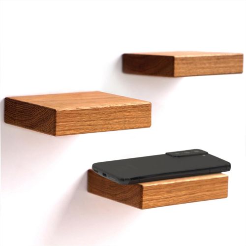 Lot De 3 Mini Étagères Murales, Petites Étagères Flottantes En Bois Naturel, Étagères Décoratives Modernes Faites À La Main En Chêne Massif, Étagères Minimalistes Polyvalentes Pour Pl
