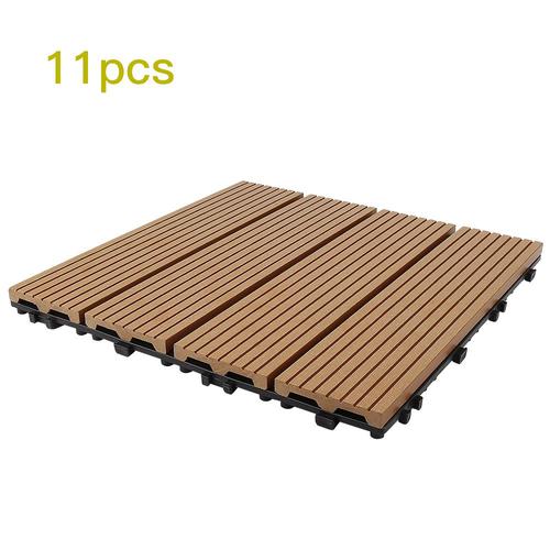 11pcs - Dalles De Terrasse En Composite Bois-Plastique - Dalles De Jardin Modular - 30*30 Cm - Marron - Diy.