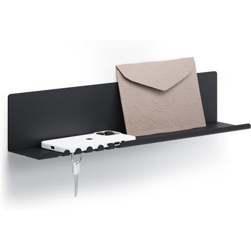 Étagère Murale 44 X 9 X 9 Cm 5 Crochets Et Support De Câble. Organiseur De Clés Et Lettres Pour Entrée, Cuisine, Bureau. Étagère Suspendue En Tôle D'acier Revêtue De Poudre. Couleur Noire