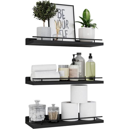 Etagere Murale Bois, Lot de 3 Etagere Salle de Bain, Etagere Murale Cuisine, Étagère Murale, Etagères Murales pour Salon/Bureau.