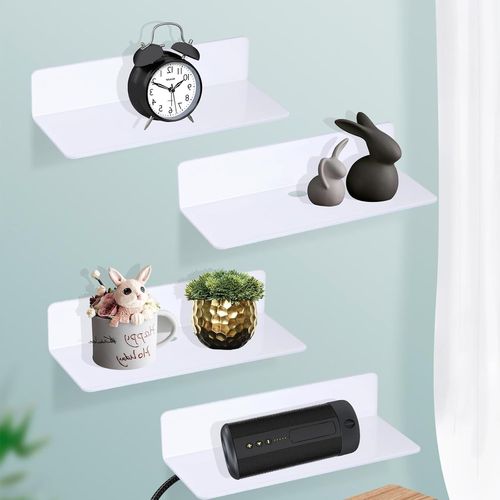 Lot De 4 Étagères Murales Sans Perçage, Étagère Murale À Coller, Étagère Murale Blanche Étroite, Étagère Murale En Acrylique Pour Petits Jouets, Bricolage En Bois, Poupées En Céramique