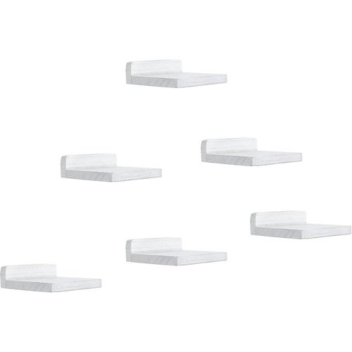 Lot De 6 Petites Étagères Flottantes Décoratives Pour Mur, Mini Étagère Murale Carrée En Bois Pour Petits Objets, 12,7 X 10 X 4 Cm, Blanc Patiné