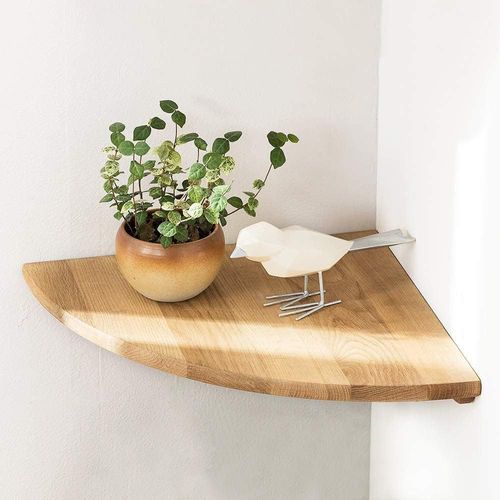 Étagère D`Angle Flottante En Chêne Rustique Avec Extrémité Arrondie Pour Haut-Parleurs, Livres, Décorations Étagère D`Angle En Bois, Chêne, 22cm Rayon