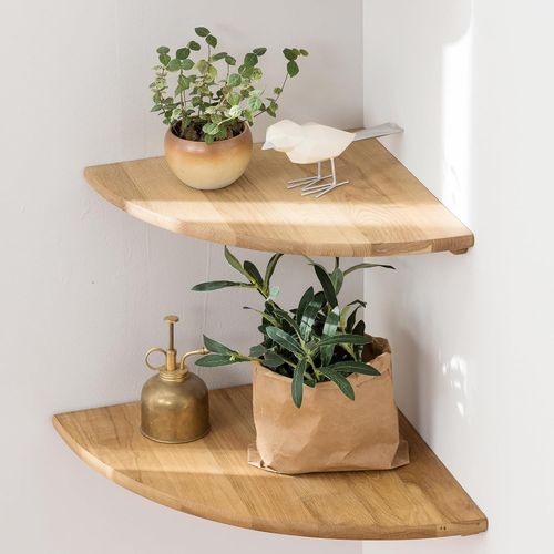 Lot De 2 Étagères D'angle Flottantes En Bois De Chêne Massif De 25cm Avec Trou De Fil Pour Chambre À Coucher, Cuisine, Salon (Chêne Naturel, 25cm(Set Of 2))