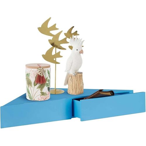 Étagère Murale Avec Double Tiroir Suspendu À Angle Mural Étagère D'angle En Bois Mdf Design Moderne Scandinave, Dimensions 60 X 43 X 8 Cm, Décoration De Maison (Bleu)