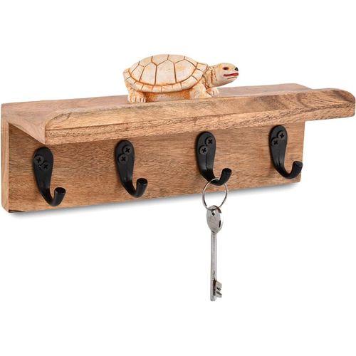 Étagère Murale Rustique En Bois D'acacia Avec 4 Crochets Pour Entrée, Ferme, Cuisine (25,4 X 8,89 X 8,89 Cm)