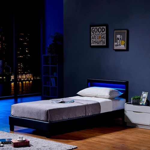Home Deluxe Lit Rembourré 'astro' -Taille: 90 X 200 Cm - Couleur: Noir- Sommier Inclus, Éclairage Led I Lit Avec Led, Sommier À Lattes, Lit En Similicuir, Lit Capitonné À Led, Sans Matelas