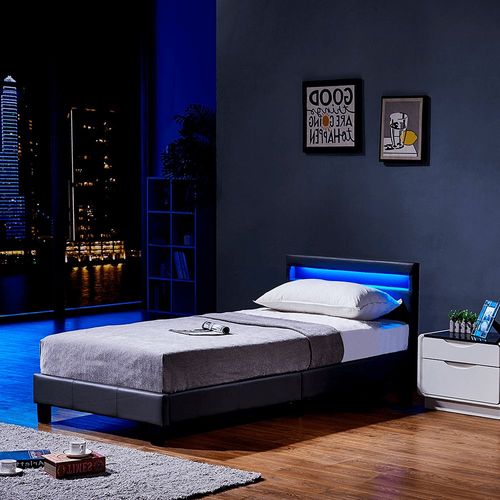 Home Deluxe Lit Rembourré 'astro' -Taille: 90 X 200 Cm - Couleur: Gris Foncé- Sommier Inclus, Éclairage Led I Lit Avec Led, Sommier À Lattes, Lit En Similicuir, Lit Capitonné À Led, Sans Matelas