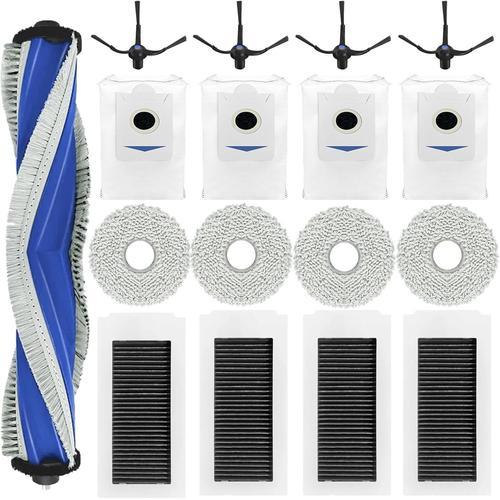 Lot De 17 Accessoires De Rechange Pour Aspirateur Ecovacs Deebot X5 Pro X5 Omni, 1 Brosse Principale, 4 Filtres Hepa, 4 Sacs À Poussière, 4 Tampons De Serpillère, 4 Brosses Latérales