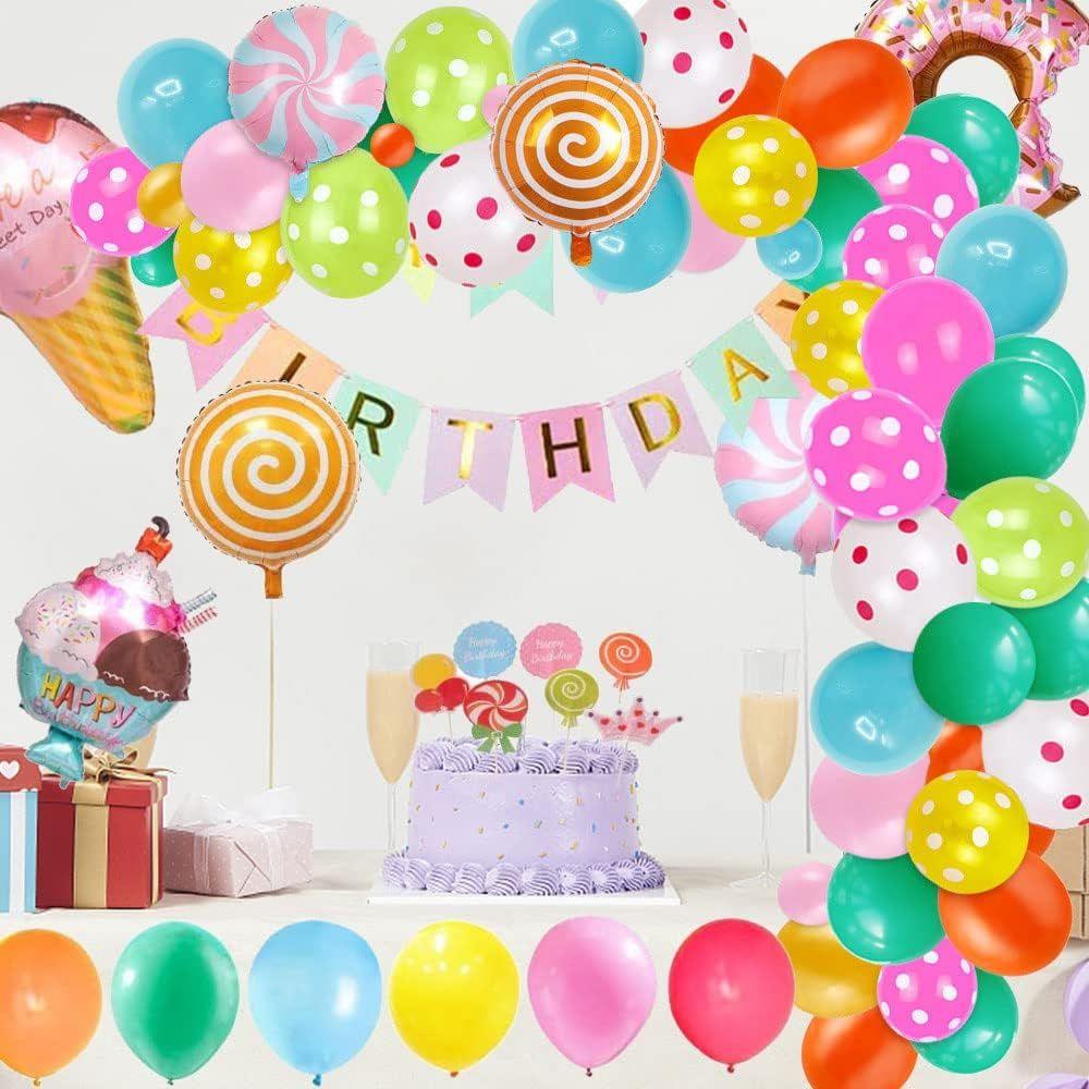 decoration Anniversaire Enfant Fille, Kit Anniversaire Fille Avec Bannire  Happy Bithday Decoration, Glace Bonbons Ballons Anniversaire Fille Pour