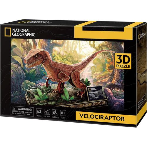 National Geographic - Puzzle 3d Velociraptor | Puzzle 3d Enfant | Puzzle Dinosaure De National Geographic | Puzzles 3d Modèles À Assembler | 63 Pièces