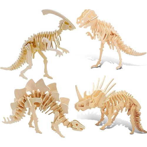 Puzzle Dinosaure 3d, Jouets En Bois, Puzzle 3d, Modèle De Dinosaure, Puzzle En Bois Pour Enfants Et Adultes, Jouets Éducatifs Pour Enfants (4 Dinosaures)