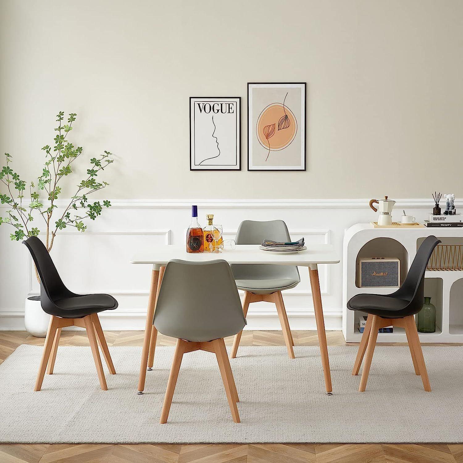 FURNITABLE Ensemble de table ¿¿ manger blanc avec 4 chaises pour cuisine,  salle ¿¿ manger, bureau, noir + gris