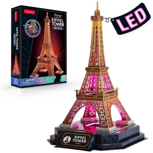 Puzzle 3d Led La Tour Eiffel - Architecture Modèle Kits De Construction Cadeau Pour Enfants Et Adultes, 51 Pièces