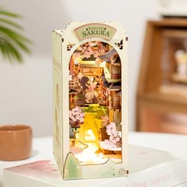 Diy Book Nook Kit | Puzzle 3d Serre Livres En Bois | Maison Miniature Avec Lumière Led, Jeux Pour Adultes À Construire - Falling Sakura