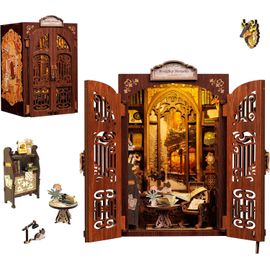 Diy Book Nook Kit Maison De Poupées Miniatures Nook Nook Puzzle 3d Livre Bois Serre-Livres D'art Avec Lumière Led Et Feuille De Poussière Enfichable,Bookshop Memories