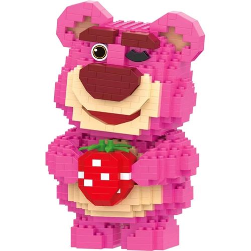 Mini Blocs De Construction,Blocs De Construction Pour Enfants,Blocs De Construction Ours Aux Fraises Cartoon Jouet Éducatif Puzzle For Enfants,Adultes Décompression Cadeau(Rose)