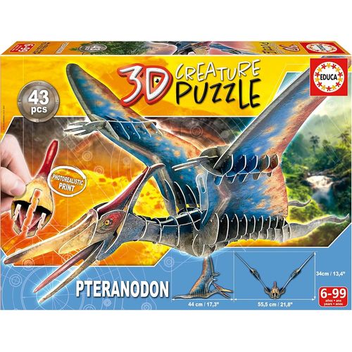 Puzzle 3d Pteranodon. Puzzle De Créature, Monté Votre Propre Dinosaure Et Toit, 43 Pièces De Carton Recyclé Épais, Images Photoréalistes, De 5 Ans (19689)