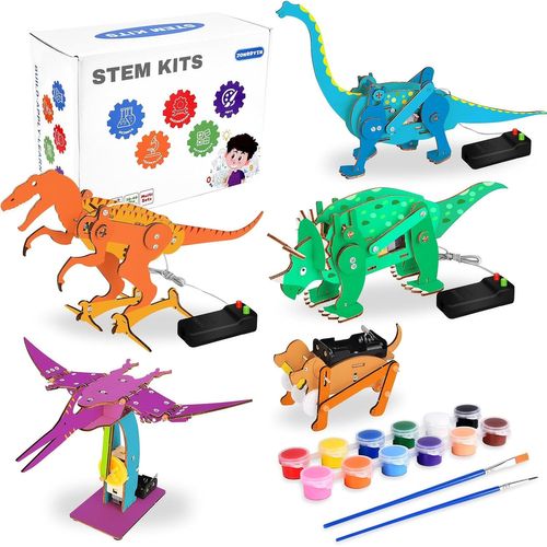 5 En 1 Maquette En Bois A Construire Pour Enfants, Puzzle 3d Bois Électrique Dinosaure Mécanique, Jouet De Construction En Bois Cadeau De Noël Pour 8-12 Garçons