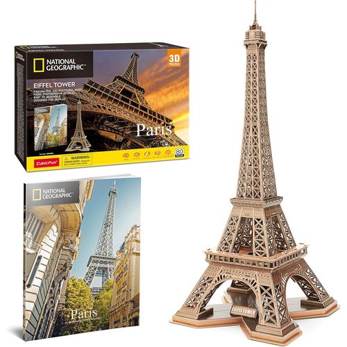 Puzzle 3d National Geographic France Paris - Eiffel Tower Kits De Modèle Architectural Pour Enfants Et Adultes Avec Livret, 80 Pieces