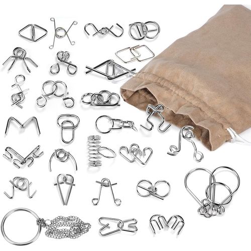 28 Pièces Casse-Tête-Métal En Réflexion Iq Jouets De Renseignement Puzzle 3d Jouet Cadeau Pour Adulte Enfant