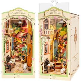 Book Nook Coin Des Fleurs Booknook Avec Lumière Led Kit Maisons De Poupées Diy Maison Miniature Puzzle En Bois 3d Pour Adultes Bibliothèque Décoration Cadeau D'anniversaire