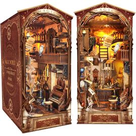 Diy Book Nook, Miniature A Construire Avec Lampes Led Livres Maison De Puzzles 3d Kit De Puzzles Maquette En Bois A Construire Avec Meublé Pour Décoration De La Bibliothèque Et Cadeaux C