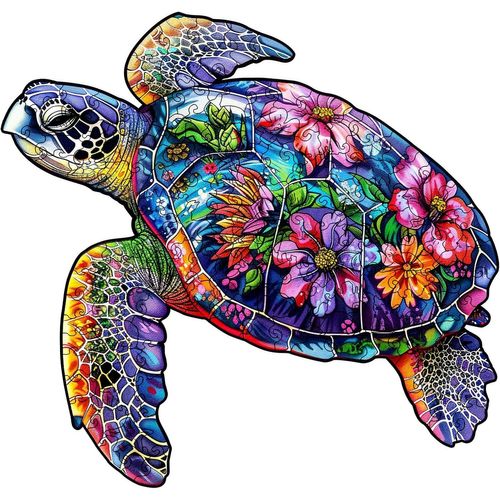 Puzzle En Bois Pour Adultes Puzzle De Forme Unique La Tortue Animaux Puzzle Pour Le Cadeau (A4)