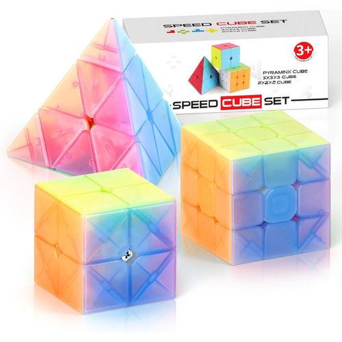 Speed Cube Magique 2x2 3x3 Pyramide Cube De Vitesse, Magic Cube Pour Débutants Et Utilisateurs Avancés, Cadeau Pour Enfants Les Adolescents Adultes(Jelly)