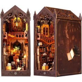 Kit De Bricolage Book Nook - Puzzle 3d - Serre-Livres En Bois - Maison Miniature Avec Capteur De Lumière Et Meubles - Maison De Poupée Miniature - Kit De Construction Pour Adultes (Bibliothèque