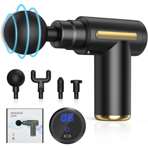 Pistolet De Massage,Pistolet De Massage Musculaire,Pistolet De Massage De Tissus Avec 4 Têtes De Massage 6 Vitesses Affichage Led Pistolet De Massage Musculaire Profond Professionnel