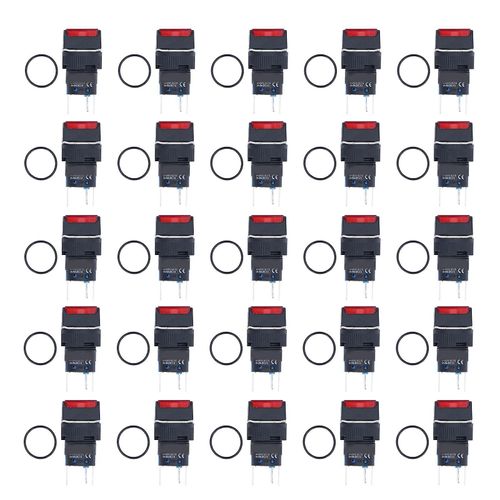 25PCS 16mm rouge carr interrupteur  bouton-poussoir - Autobloquant momentan avec lumire, 12V