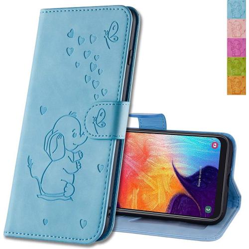 Coque Compatible Pour Samsung Galaxy S10, Etui À Rabat Motifs En Relief 3d Housse Pu Cuir Portefeuille Coque Avec Magnétique Pour Samsung Galaxy S10. Rz Elephant Blue