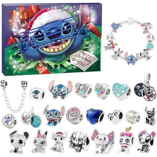 Calendrier De L'avent 2024 Stitch 22 Breloques ,Bracelets Noël Fabrication De Bracelets Cadeau